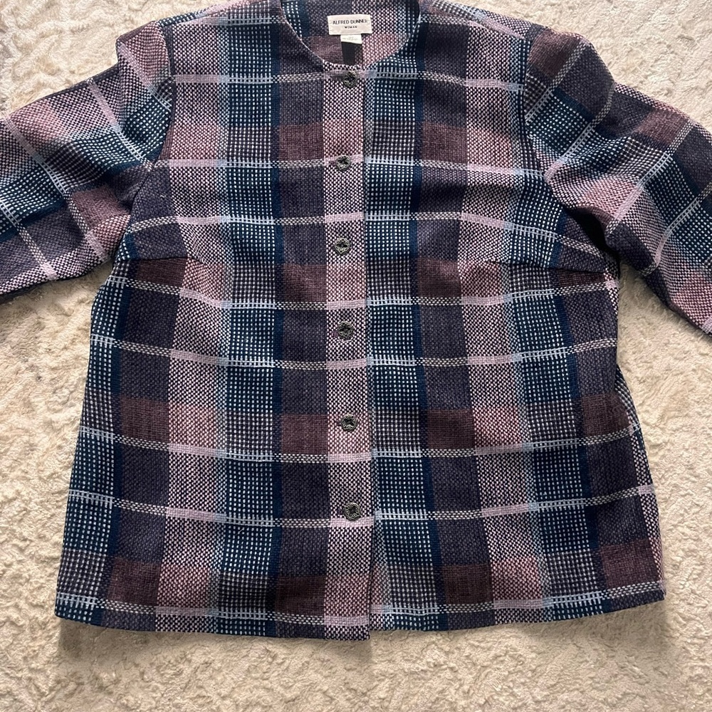 Alfred Dunner purple blue pink Plaid Blazer soft